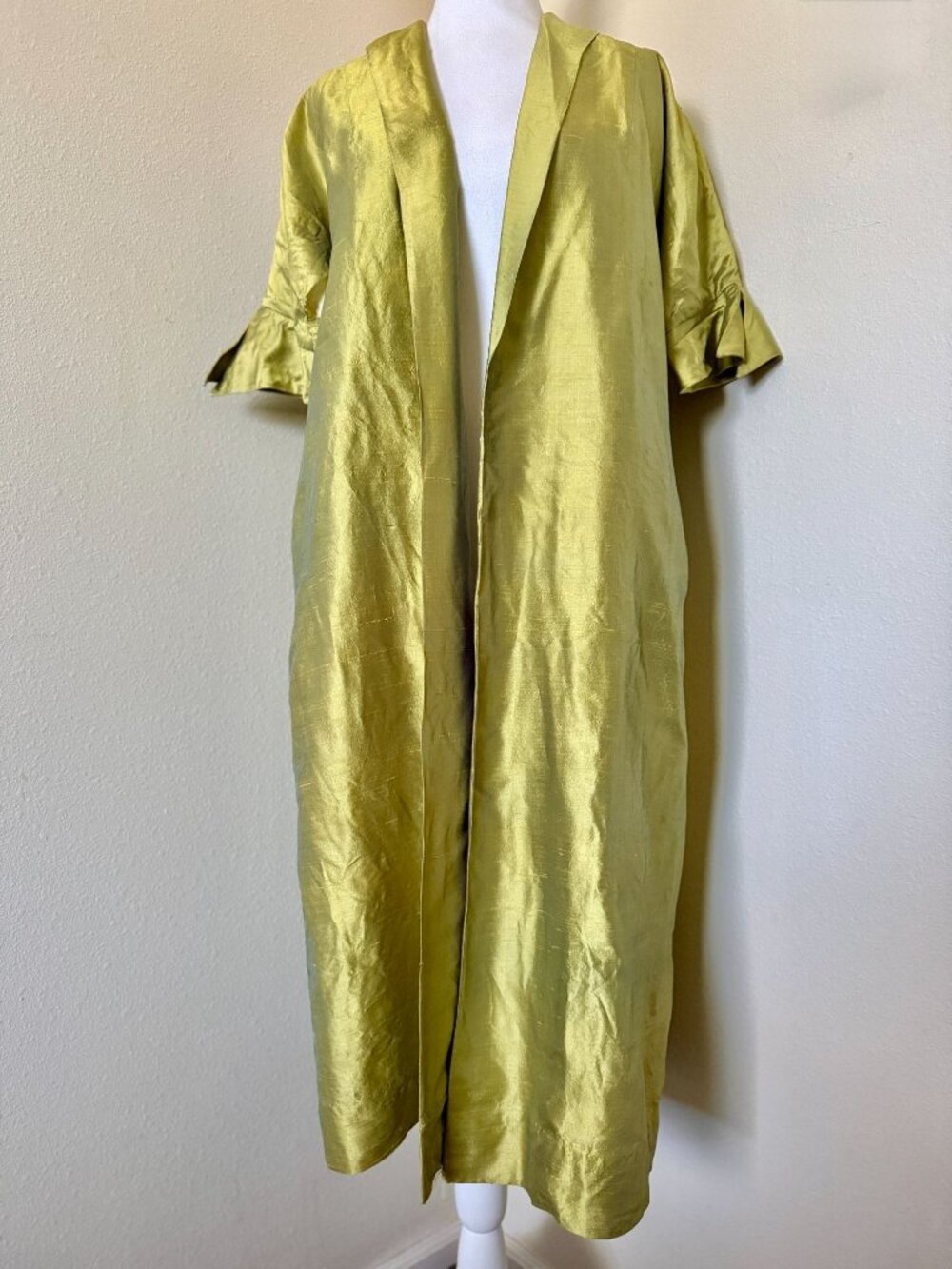 Vintage 1960s Half Sleeve Silk Chartreuse Duster In As Is Condition